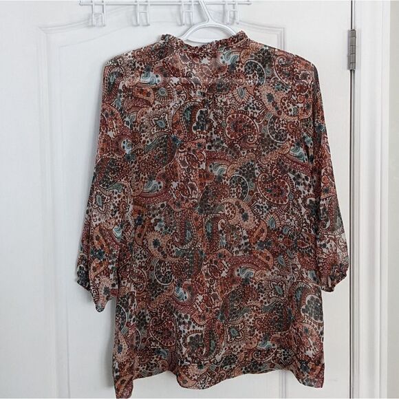 CLOCKHOUSE ruffle collar paisley print blouse Large @X - Picture 5 of 11